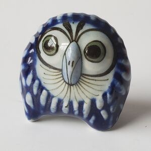 Tonala Mexican Folk Art Ceramic Owl Figurine Vintage Signed